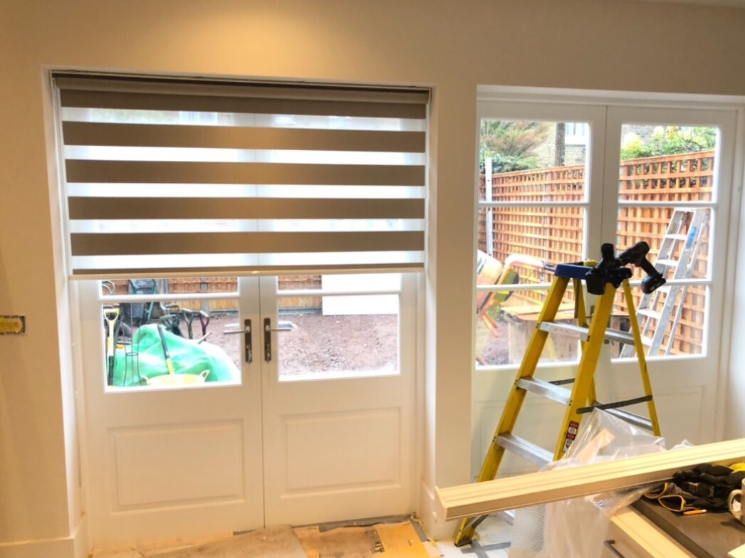 Modern roller blinds in a minimalistic kitchen